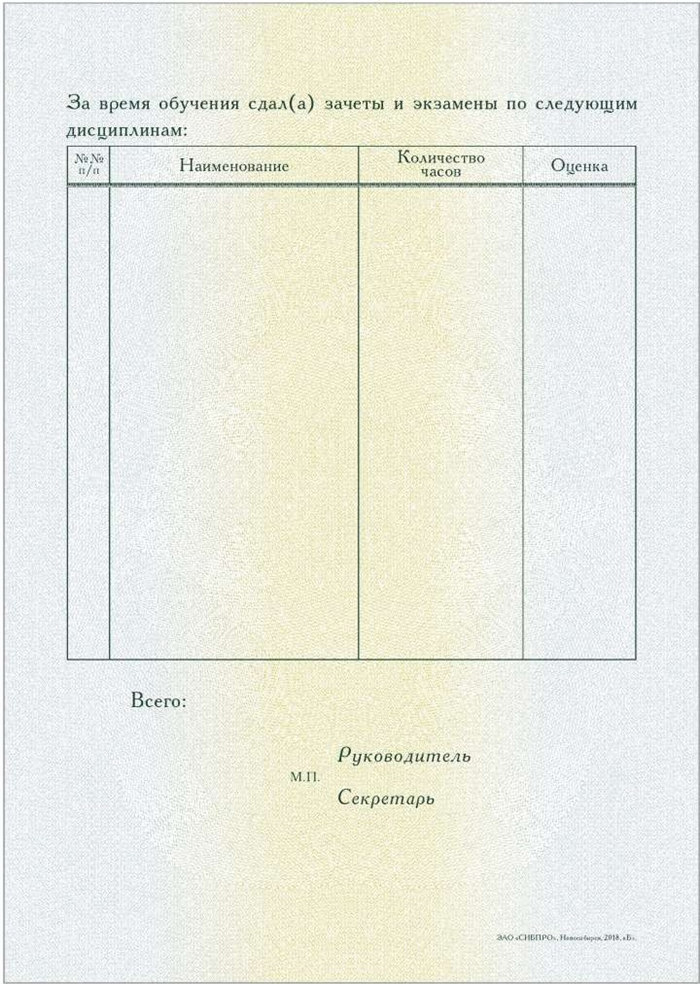 Описание бланка повышения квалификации 160 гр